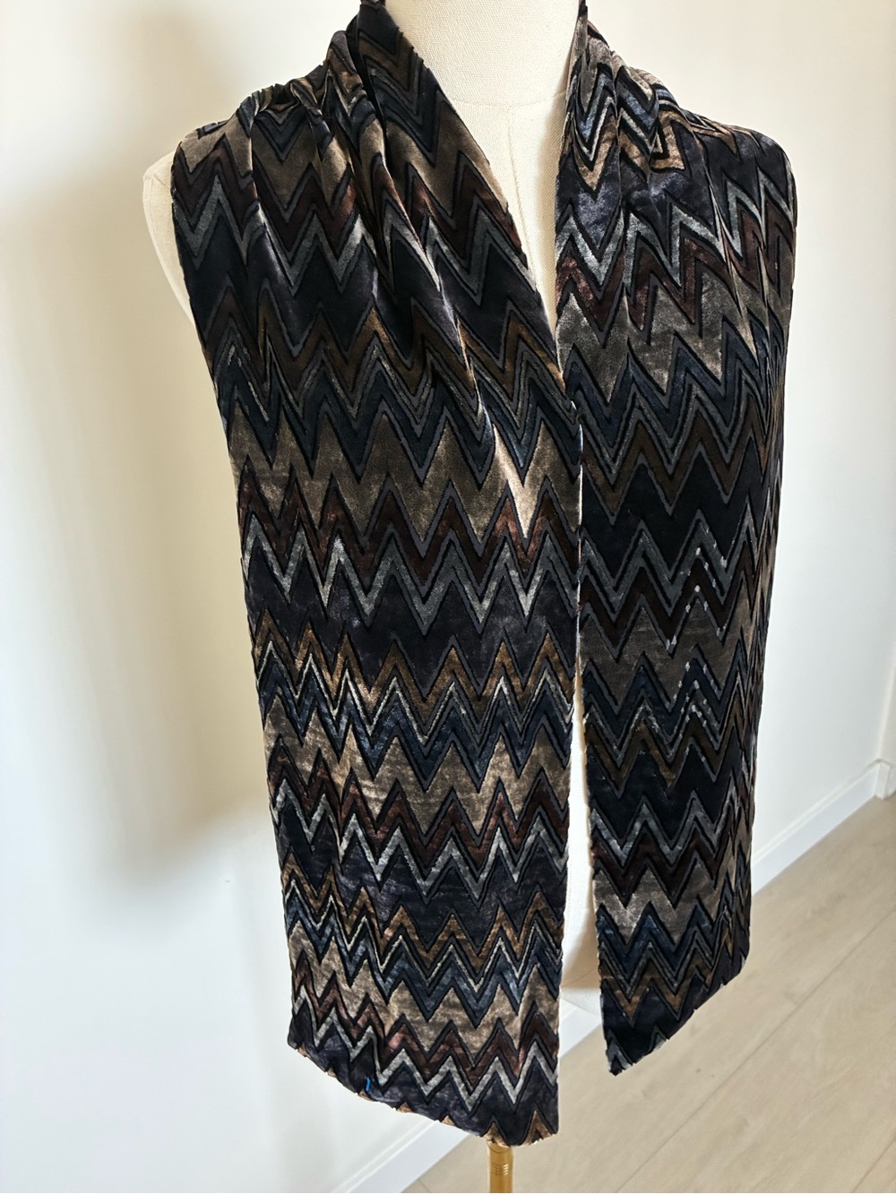 Kenneth Cole Chevron Velvet Scarf — Black, Brown, Gray